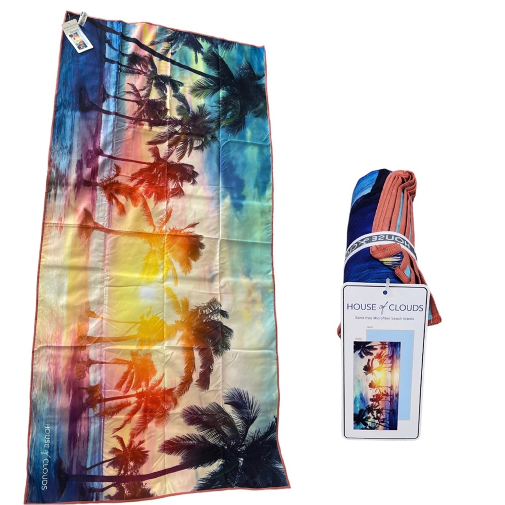 House of Clouds Beach Palm Trees Sand Free Microfiber Beach Towel